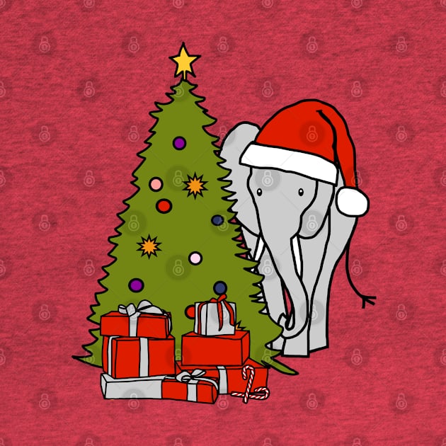 Elephant in Santa Hat and Christmas Tree by ellenhenryart